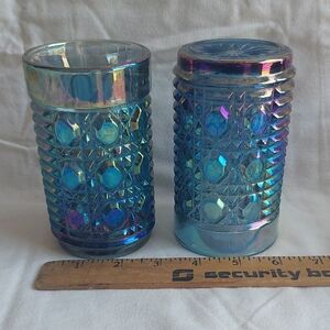 Iridescent Blue Glass Candle Holders